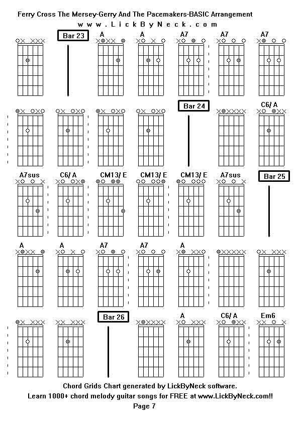 Chord Grids Chart of chord melody fingerstyle guitar song-Ferry Cross The Mersey-Gerry And The Pacemakers-BASIC Arrangement,generated by LickByNeck software.